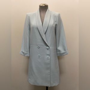Double breasted longline blazer jacket light blue aqua